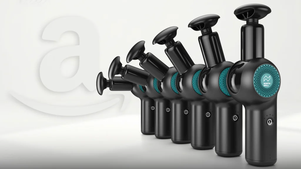 Professional 3D product rendering of Amazon listing, showing a sequence of adjustable head angles against a clean background with a subtle Amazon logo.